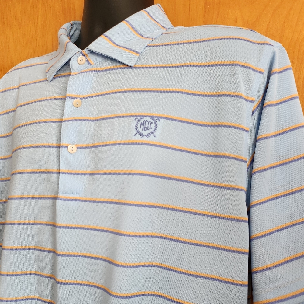 Peter Millar Manufacturers' Golf & Country Club Logo Striped Golf Polo S…